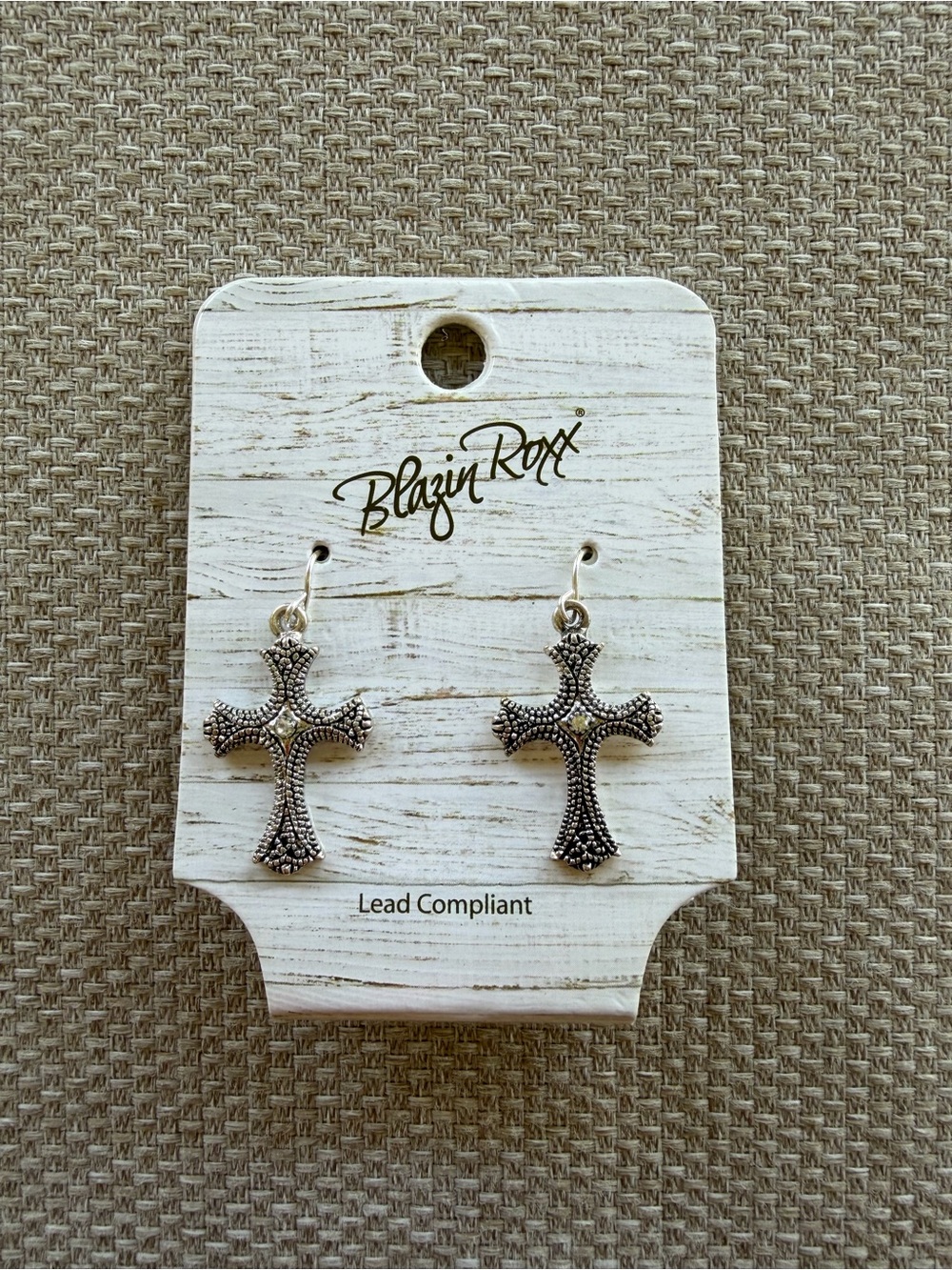 Blazin Roxx Silver Textured Cross Drop Earrings